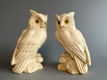 A Pair Of Vintage A. Giammelli Signed Alabaster Owls