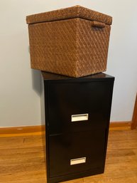 Black Metal Filing Cabinet 14x18x25 And Portable Woven Basket Filing Bin