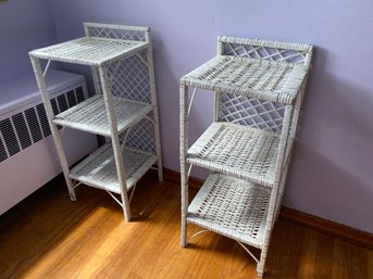 Pair White Wicker End Stands 12x29x12