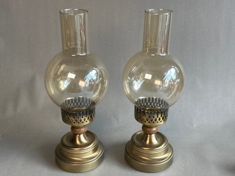 Two Brass Lantern Candlesticks