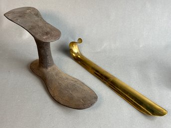 Cast Iron Shoe Mold & Brass Shoe Horn