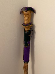 Jester Walking Stick Purple Leather Wrapped 59in Hand Carved Cane