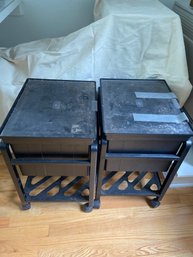 2 Black Plastic Rolling Carts 17x14x22