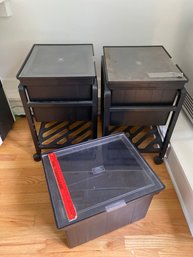 2 Black Plastic Rolling Carts 17x14x22 With Extra Bin