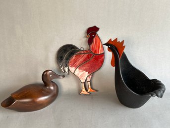 Wood, Glass & Metal Rooster & Duck