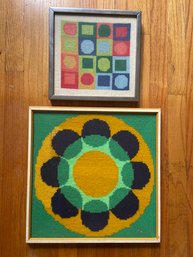 Two Geometric Needlework Art Framed 11x11 And 16x16