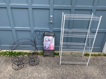 Metal Wire Shelving And Plant Holder Cart