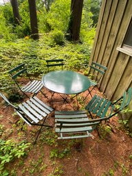 French Folding Patio Bistro Green Metal Table With 6 Chairs Lot 4