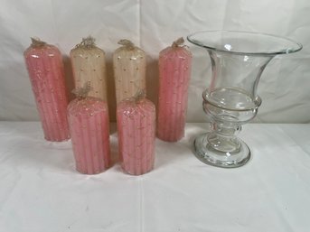 6 Candles And 1 Glass Flower Vase