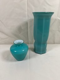 Two Glass Vase Tropical Blue