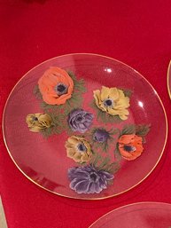 Set Of 11 Clear Glass Plates With Floral Design Gold Edge 6in No Chips