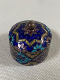 Cloisonne Mini Enamel, Sterling Silver,  Little Pill Box, 15.5 Grams Small Just About 1x1in