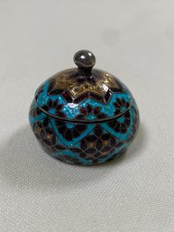 Cloisonne Enamel Mini Sterling Silver Pill Box, 17.2 Grams Small Just About 1x1in