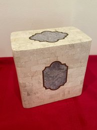 Tessellated Marble Stone Wood Box Inlaid Brass And Granite 7x4x7'