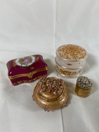 Assorted Small Trinket And Pill Boxes - Hand Painted Opaline Glass, Limoges Castel, Brass Pill Box