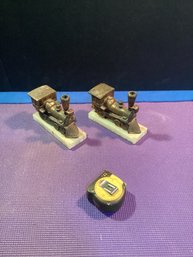 Very Old , Vintage Pair Of Trains, On Marble Bases