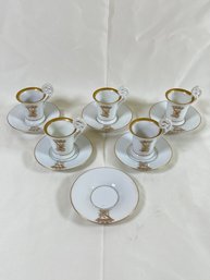 5 P.V. White Porcelain Espresso Cups And Saucers Made In Czechoslovakia