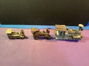 3 Vintage , Locomotives, One Bank, One Aluminum Casting ,one Could Be Brass Or Copper