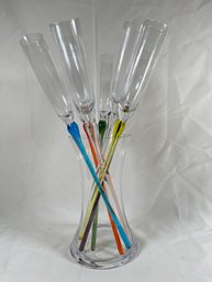 6 Colorful Bottomless Champagne Flutes 17.5in