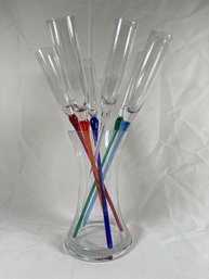 Set Of 6 Colorful Ingrid Hand Blown Bottomless Champagne Flutes 17.5in In Original Box