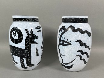 Handpainted Signed Kosta Boda Caramba Ulrica Hydman- Vallien Series Vases