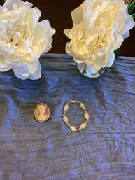 Vintage Costume Jewelry Cameo Set - Cameo Pin Is A Lockett