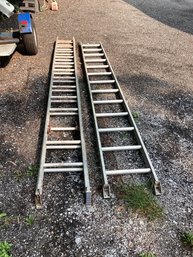 2 Aluminum Ladders, One 24  Foot Extended, The Other 12 Foot Heavy Duty