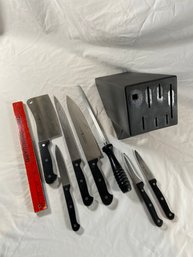 L.C. Germain Knife Set In Block Stainless Steel Black Handle Kitchen Knives