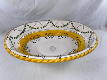 Hand Painted Oval Bathroom Sink Made In Portugal Ceramic Drop In Sink 23.5x15.75x5.25'