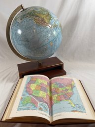 Vintage Rand McNally Globe And World Atlas Book