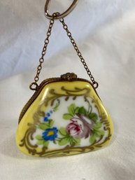 Vintage Yellow Floral Porcelain Purse Box Hand Painted Limoges France 2x1.5'