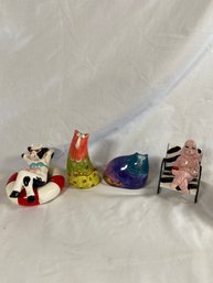 Ceramic Salt & Pepper S&P Shakers Bathing Cow On Tube And Pink Dog Sitting On Chair