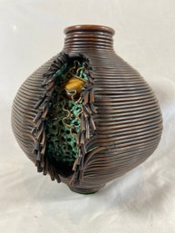 Decorative Copper Handmade Wire Wrapped Art Vase Very Unique Piece 8in