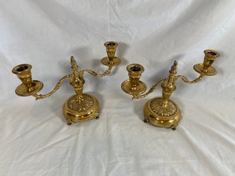 Pair Of Brass Candelabra Candlestick Holder 7in