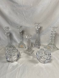 5 Crystal Glass Candlestick Holders 2 Votive Candle Holders No Chips