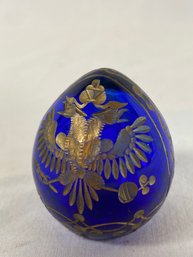 Faberge Modern Style Glass Egg Cobalt Blue With Gilt Decoration 1.75'