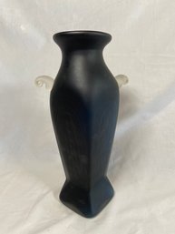 Hand Blown Frosted Textured Blue Glass Vase 10.5in