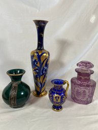 Assorted Glass Ceramic And Porcelain Vases T.F & S.L. Cobalt Blue Gold Purple Green