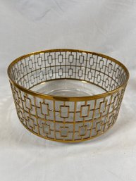 WOW MCM Imperial Glass Co Shoji Hospitality Bowl Hand Painted 22 Karet Gold Trellis Pattern No Chips Nice