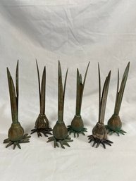 Set Of 6 Onion Flower Metal Bud Vase 6in