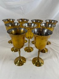 Set Of 9 Brass Silver Wine Goblets