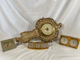 Collection Of Barometers, Clocks & Thermometers: Senca, Guirdier & Airguide