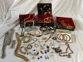 Sterling Silver And Costume Jewerly Collection In Lacquer Box