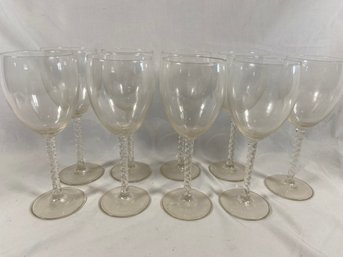 Set Of 7 Twisted Stem Clear Wine Glasses No Chips