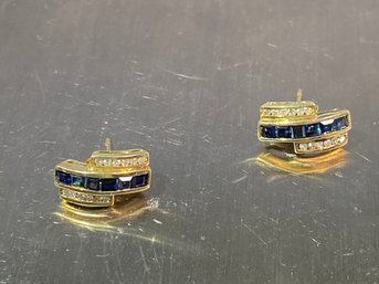 14kt Gold Earrings Diamonds And Sapphires Total Weight 2.4 Beautiful