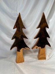 Two Copper Coloed Porcelain Pine Tree Decor Made By Zodax 21x9x3