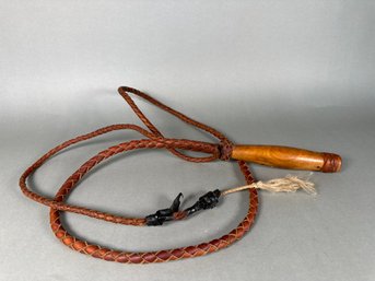 Braided Leather & Wood Handle Bull Whip
