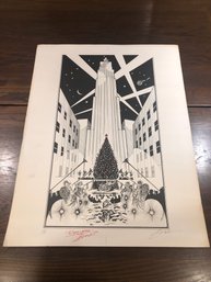 Orignal Lithograph Of Rockefeller Center Hand Signed By Artist , Rockefeller Center