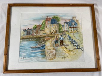 Watercolor Painting Of Honfleur France Signed Leger 05 By Monik Leger 16x12 Matted Framed