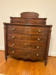 Veneer Bow Front Empire Chest Dresser With Barley Twist Columns And Brass Knobs 42x21x50